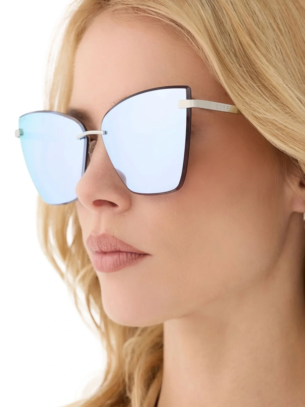DIFF Becky V Sunglasses Silver Frame Silver Lavender Mirror Lens Rimless NWT